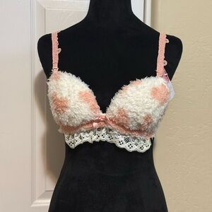 BNWT Lolita Style Fluffy Lace Trim Corset Bra - Pink and White